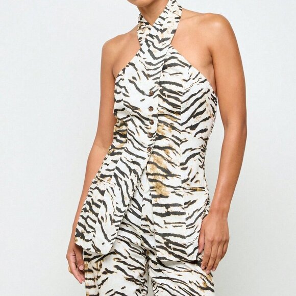 MODA ME COUTURE Tops - Multicolor Casual Women's Cross Over Neck Zebra Print Waistcoat Vest Top